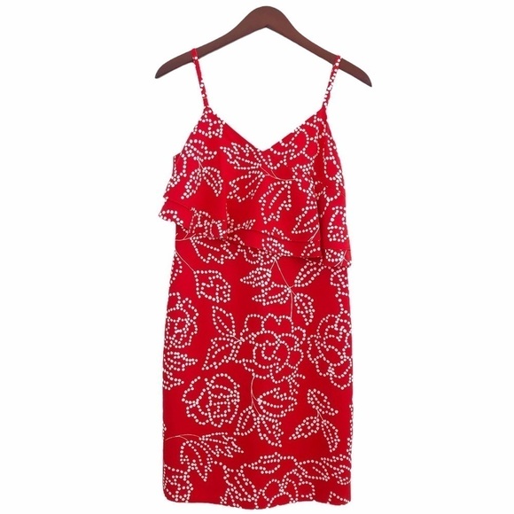 KARL LAGERFELD Paris NWT Dotted Floral Strap Dress Size 4 in Red and White - Picture 1 of 12